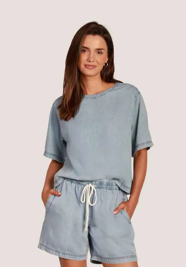 Button Back Top Lite Denim By Dylan - Moxiebainbridge