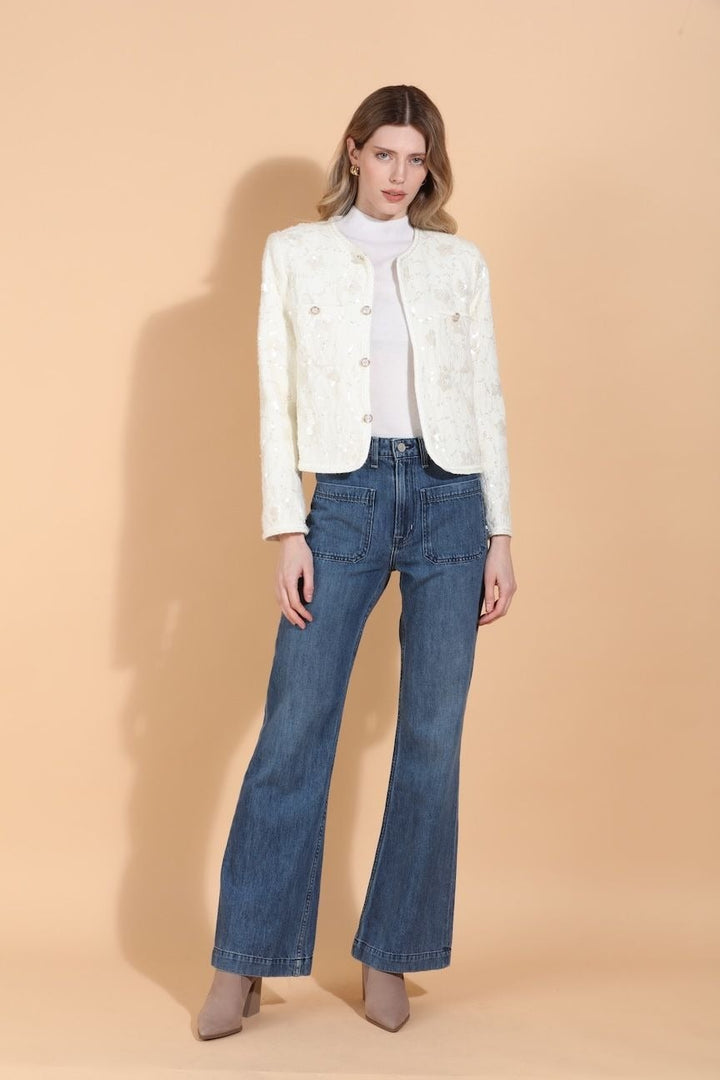 Sequin And Beaded Embellished JacketWith Jewel Buttons By Jessie Liu - Moxiebainbridge