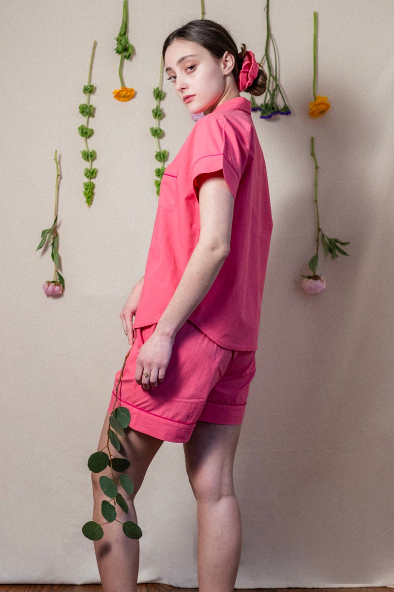 Hot Pink Snoozer Pajama Set By Denise Rae - Moxiebainbridge