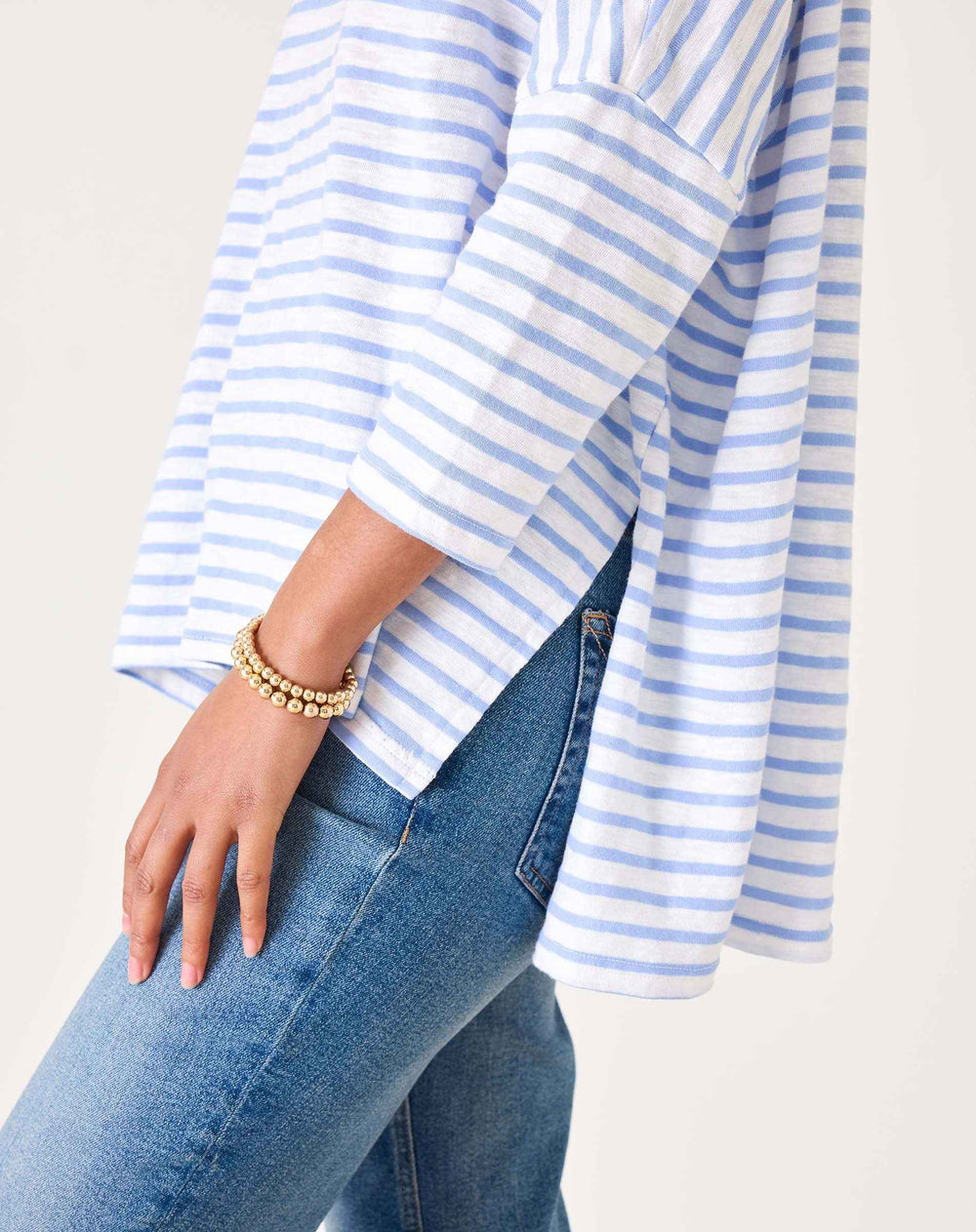Catalina Slub Tee Light Blue Stripe Ringer By Mersea - Moxiebainbridge