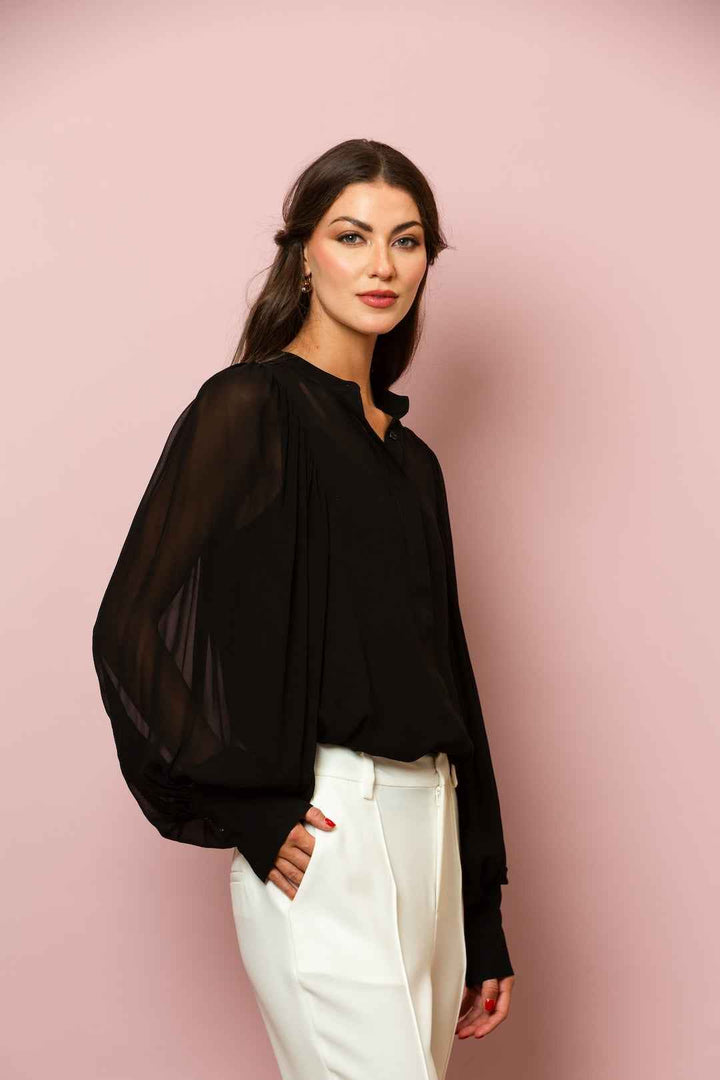 Chiffon Button Down Blouse - Moxiebainbridge