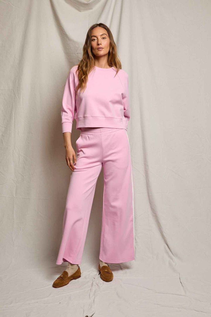 The Mikos Travel Wide Leg Pant With White Stripe Sugar Pink By PerfectWhiteTee - Moxiebainbridge