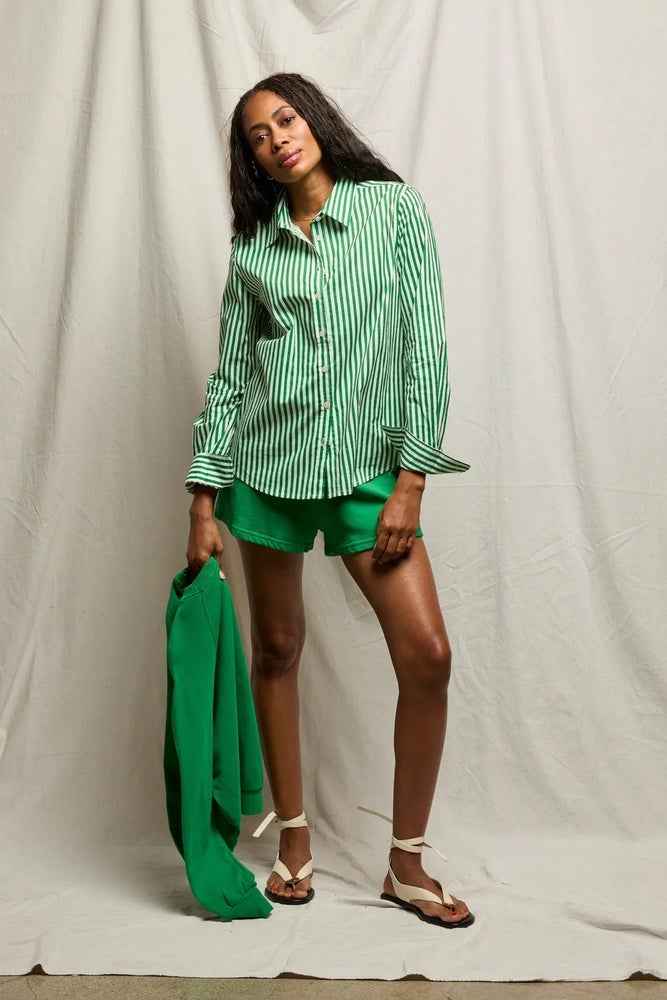 The Gisele Woven Button Top Grass Stripe By The Perfect White Tee - Moxiebainbridge