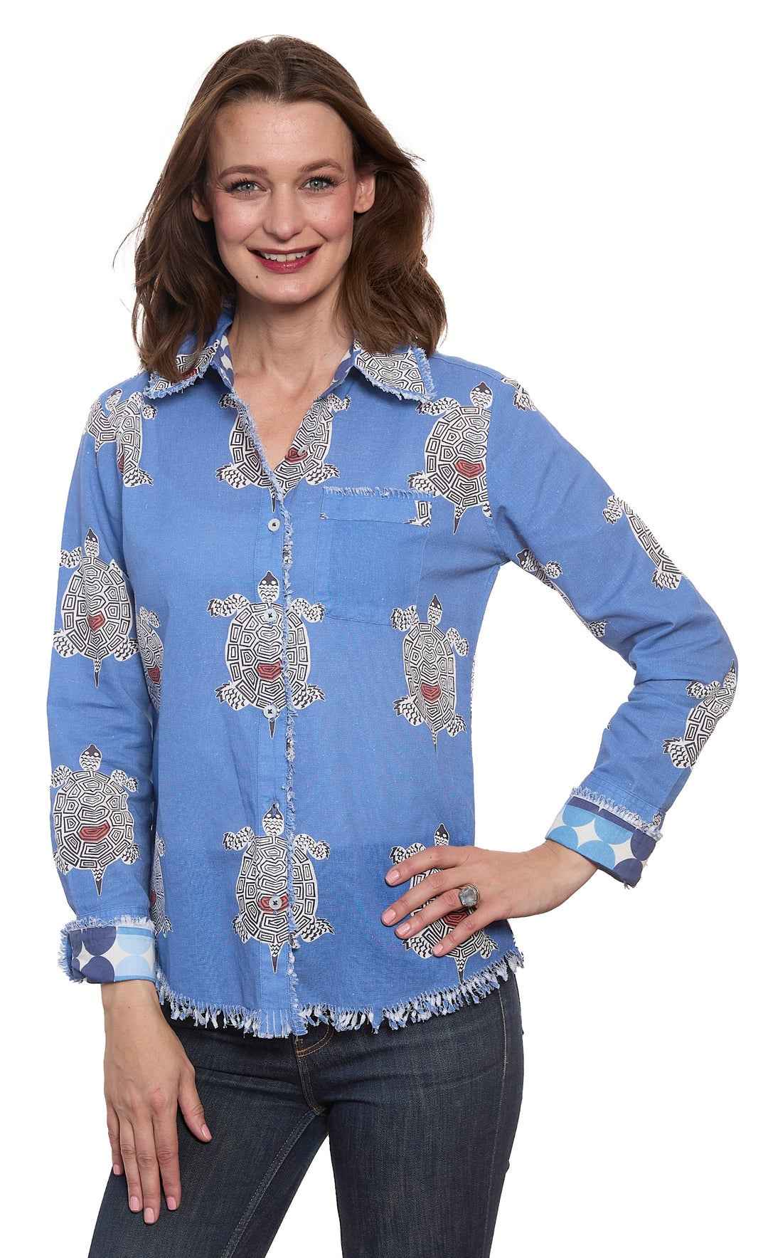 Cape Cod Blouse Turtle Print By Dizzy Lizzie - Moxiebainbridge