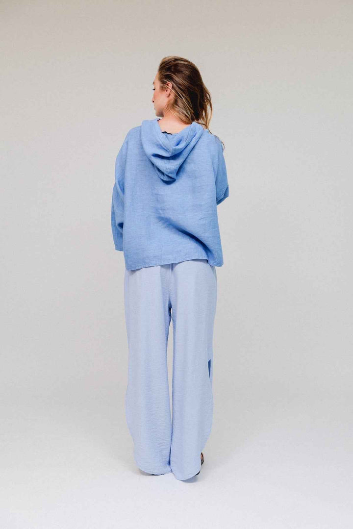 Linen 3/4 Sleeve Crop Hoodie One Size By Saga - Moxiebainbridge