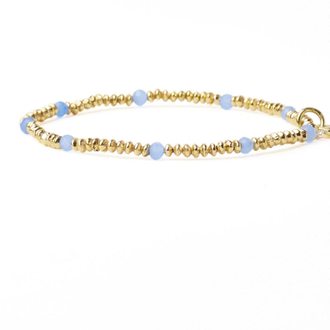 Ashley Small Gold Brass And Crystal Stretch Bracelet Blue By Ink And Alloy - Moxiebainbridge