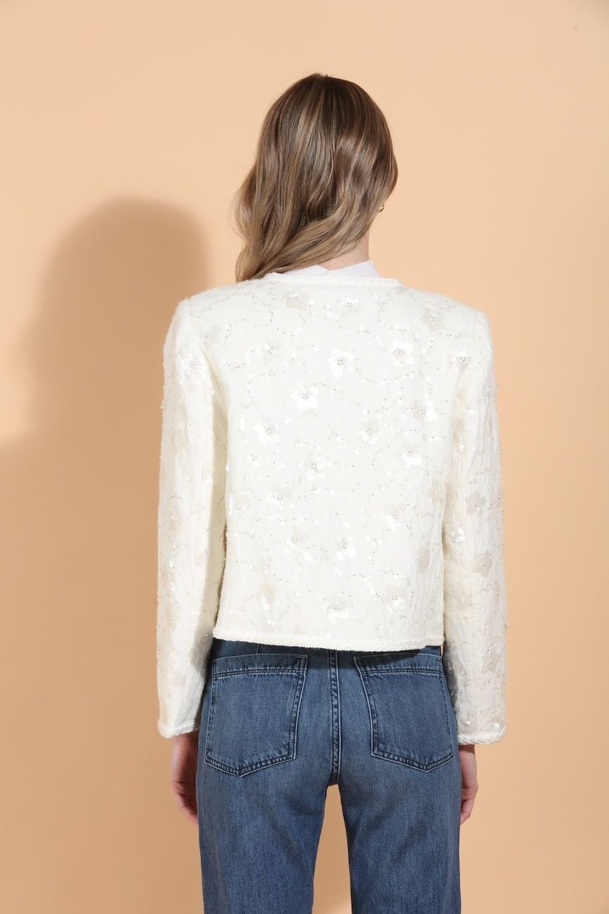 Sequin And Beaded Embellished JacketWith Jewel Buttons By Jessie Liu - Moxiebainbridge