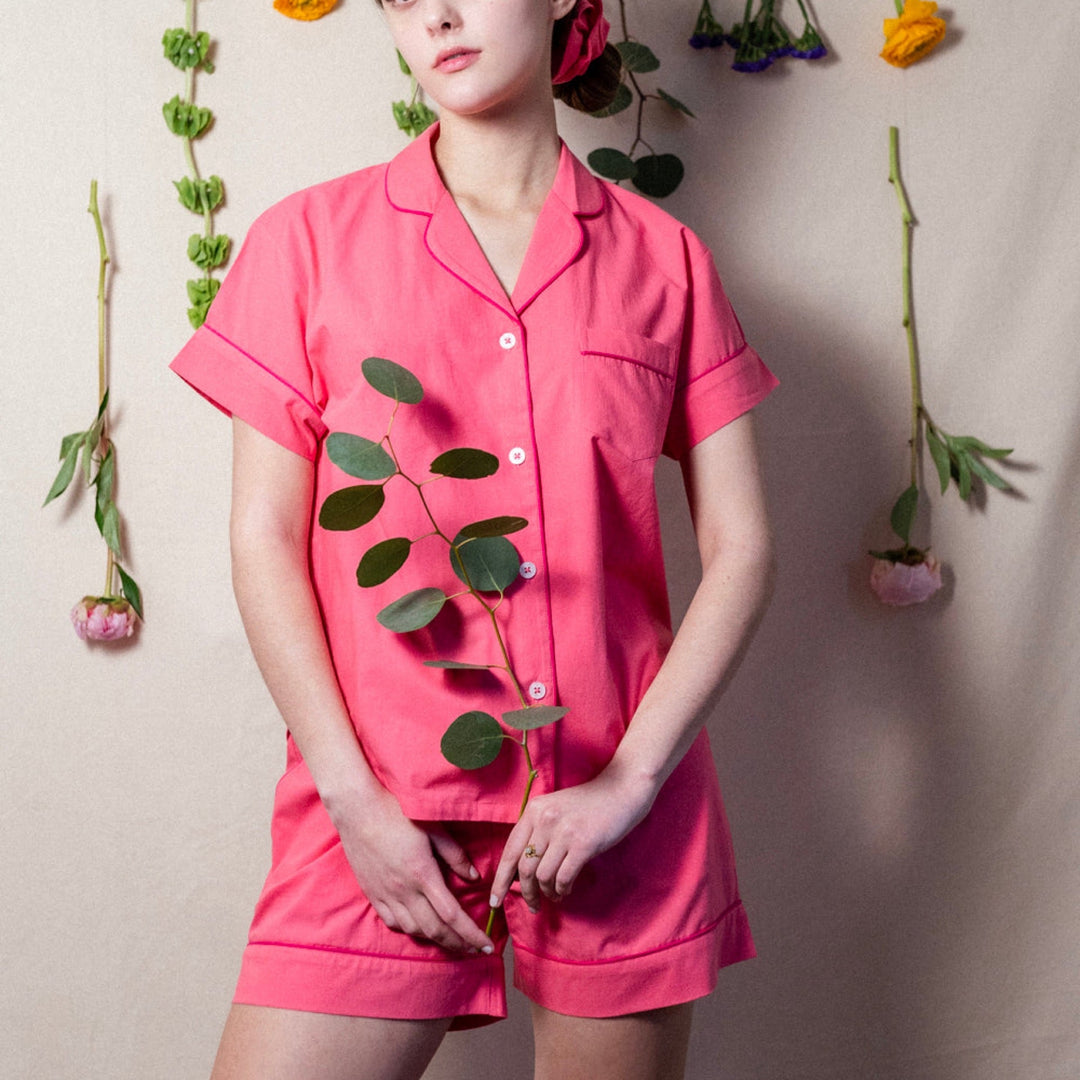 Hot Pink Snoozer Pajama Set By Denise Rae - Moxiebainbridge