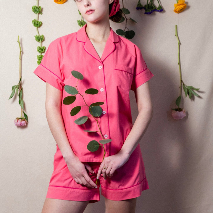Hot Pink Snoozer Pajama Set By Denise Rae - Moxiebainbridge