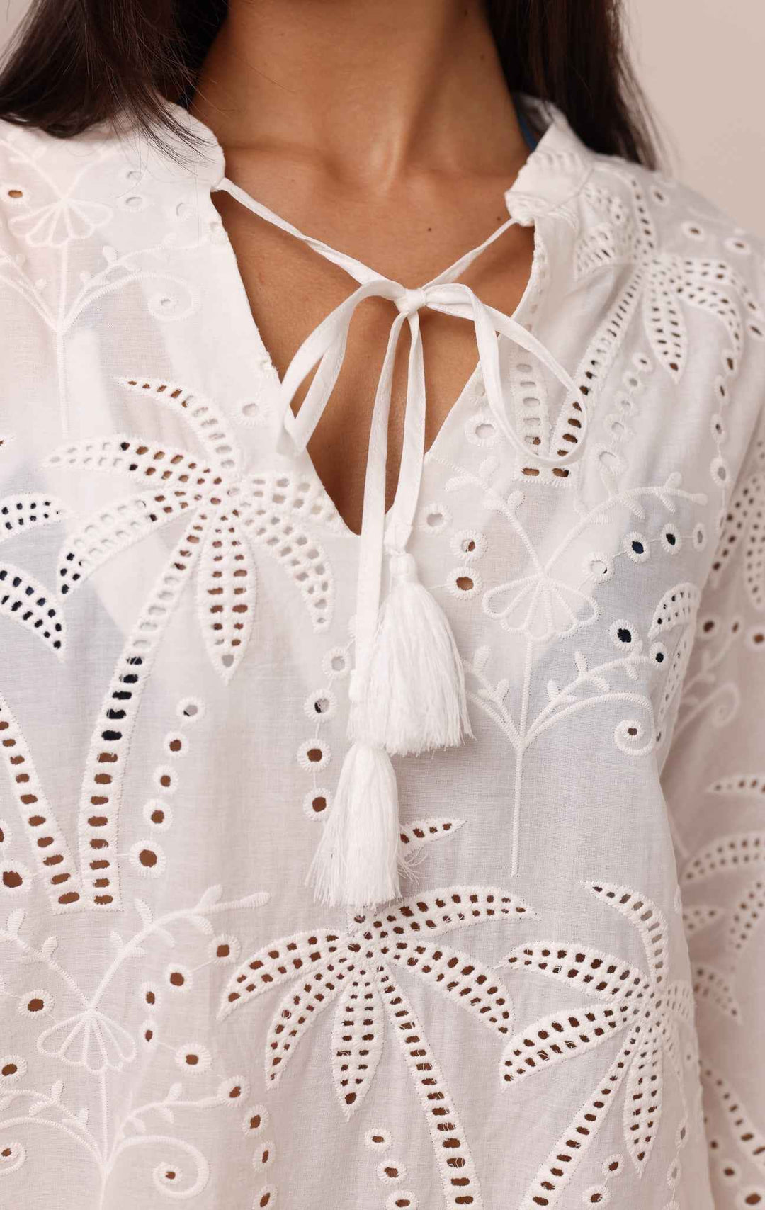 Emily Mini Dress Palm Eyelet By Shore - Moxiebainbridge