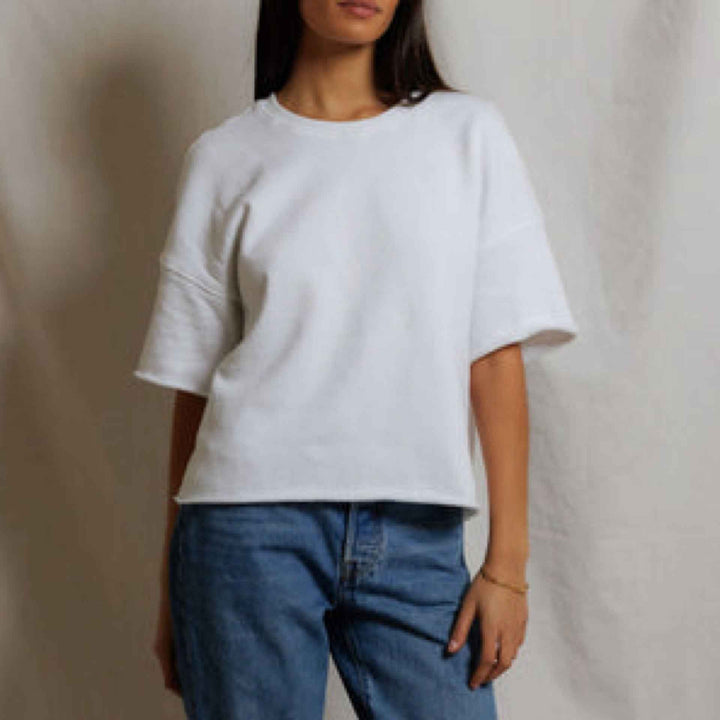 The Ezra Short Sleeve Loose Sweatshirt White By PerfectWhiteTee - Moxiebainbridge