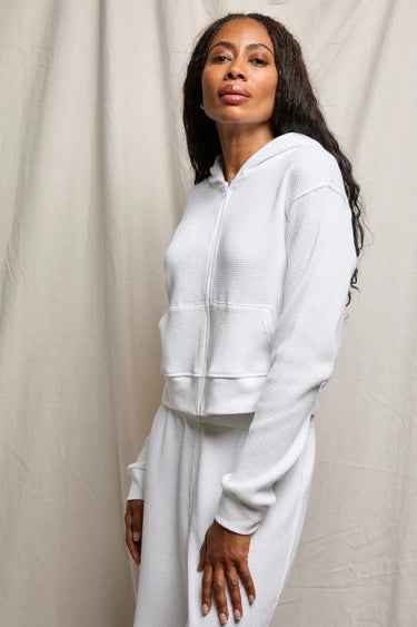 The Inez Waffle Long Sleeve Zip Hoodie By PerfectWhiteTee - Moxiebainbridge