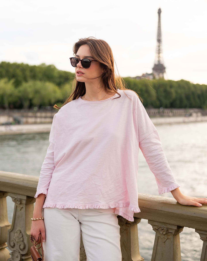 Catalina Ruffle Tee Rose Quartz One Size Petite - Moxiebainbridge