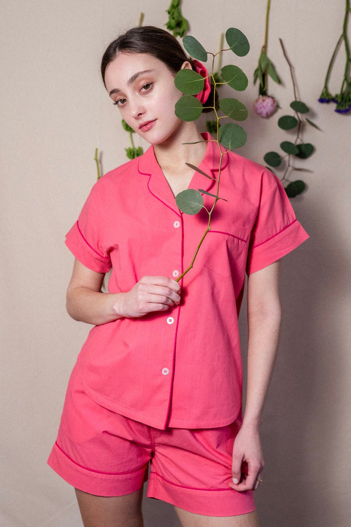 Hot Pink Snoozer Pajama Set By Denise Rae - Moxiebainbridge