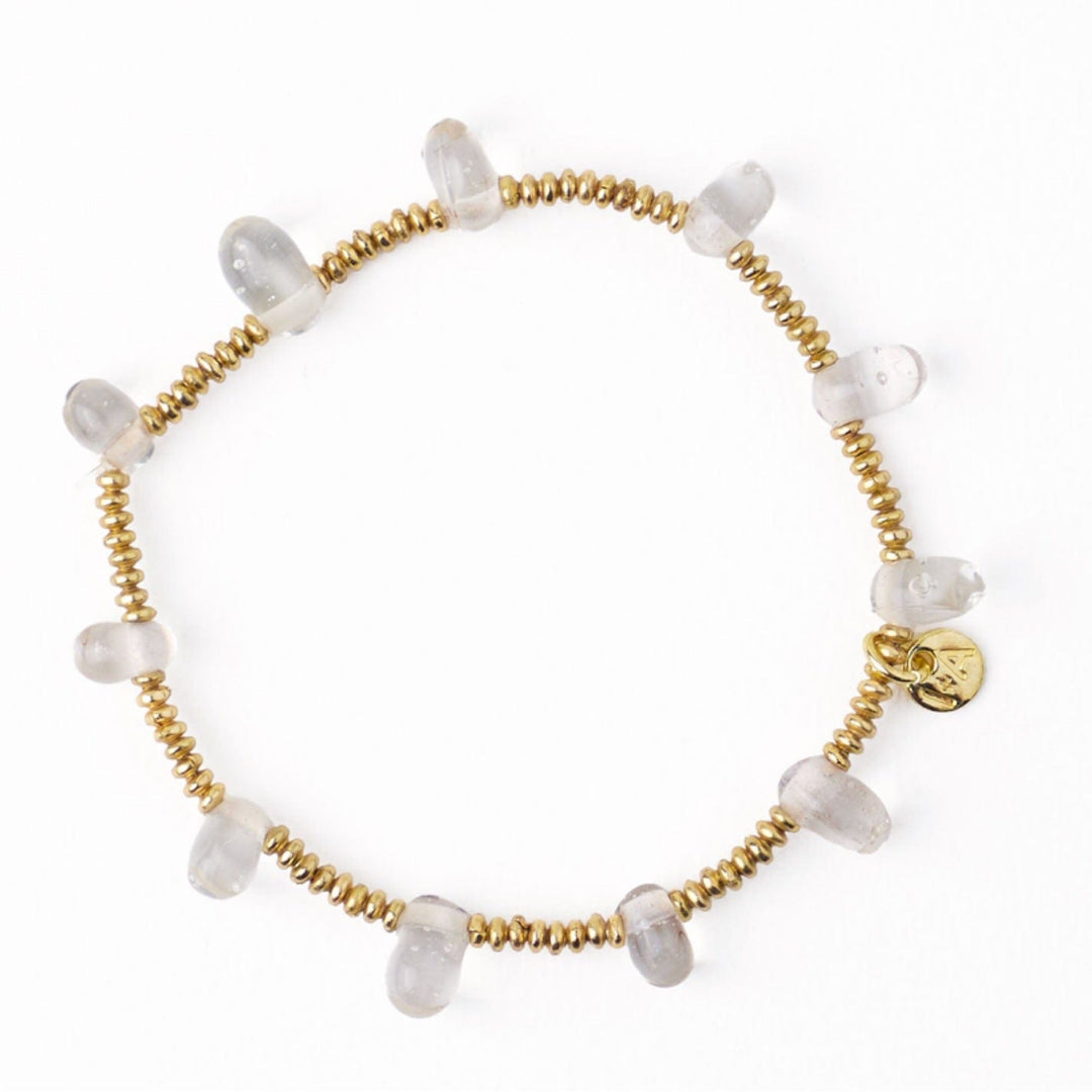 Hope Gold Stretch Bracelet With Teardrop Glass Bead Clear By Ink And Alloy - Moxiebainbridge