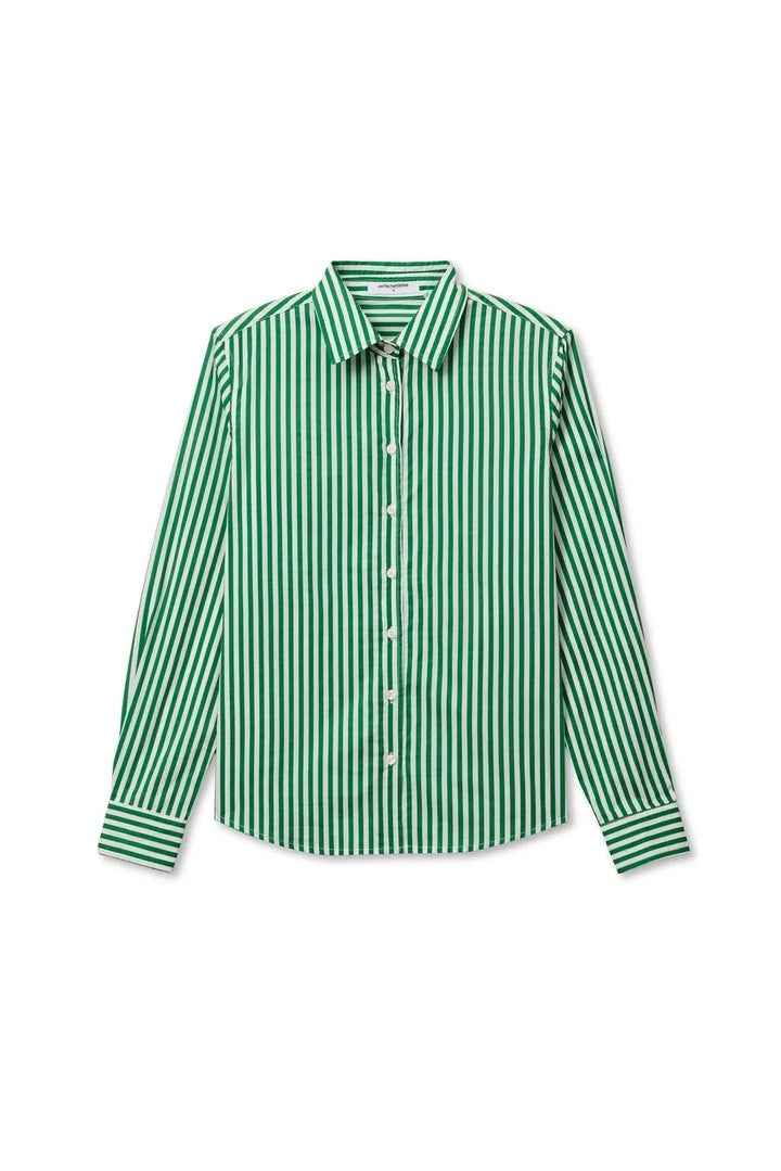 The Gisele Woven Button Top Grass Stripe By The Perfect White Tee - Moxiebainbridge