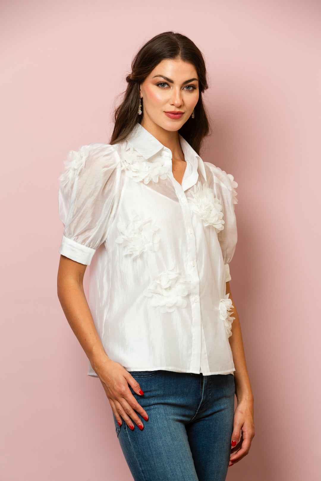 Emery Flower Appliqué Tencel Blouse