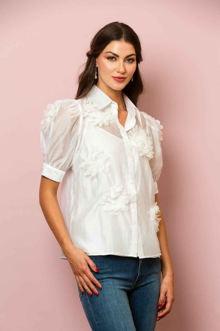 Emery Flower Appliqué Tencel Blouse