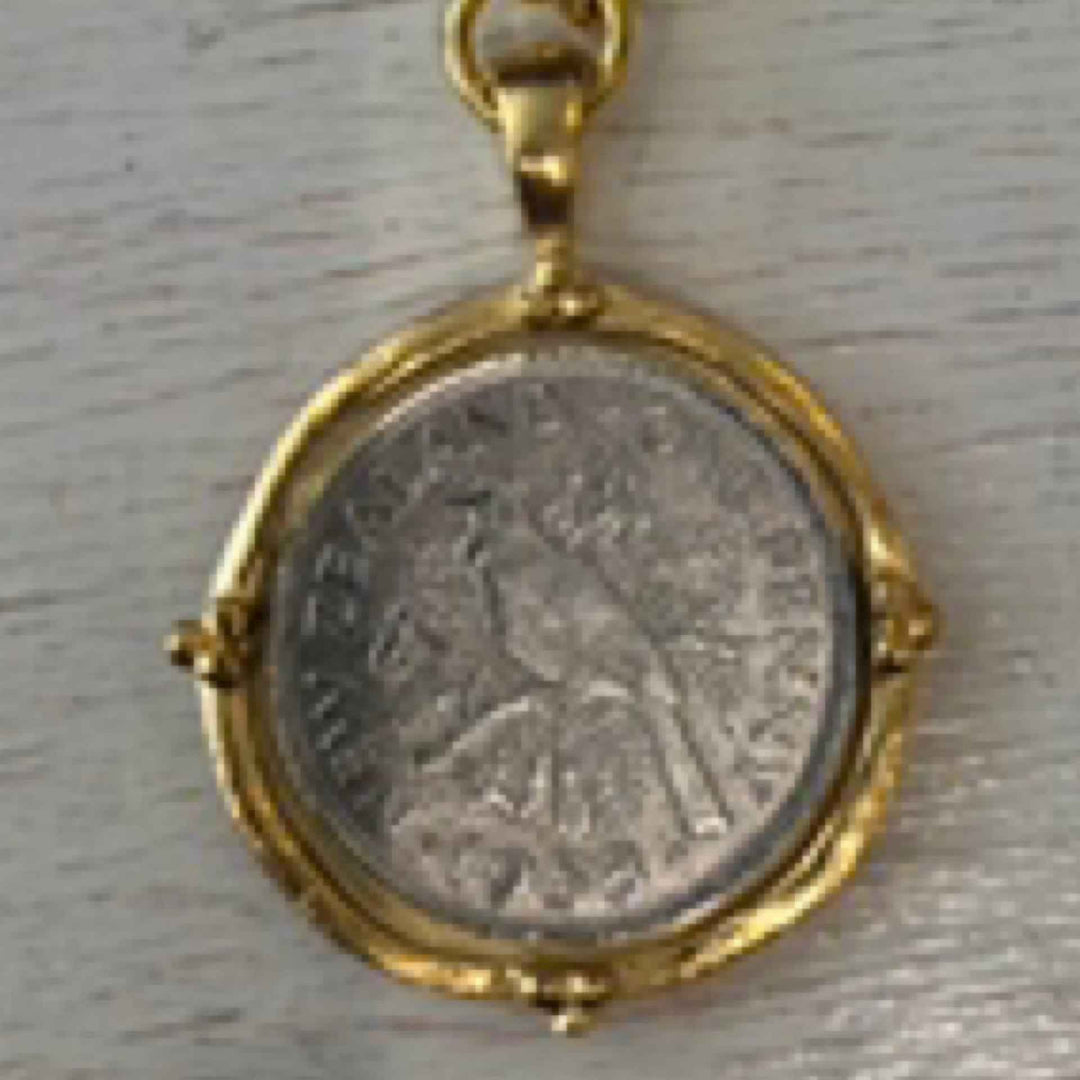 Large Gold & Silver Dove Coin Necklace on Paperclip Chain By Susan Shaw