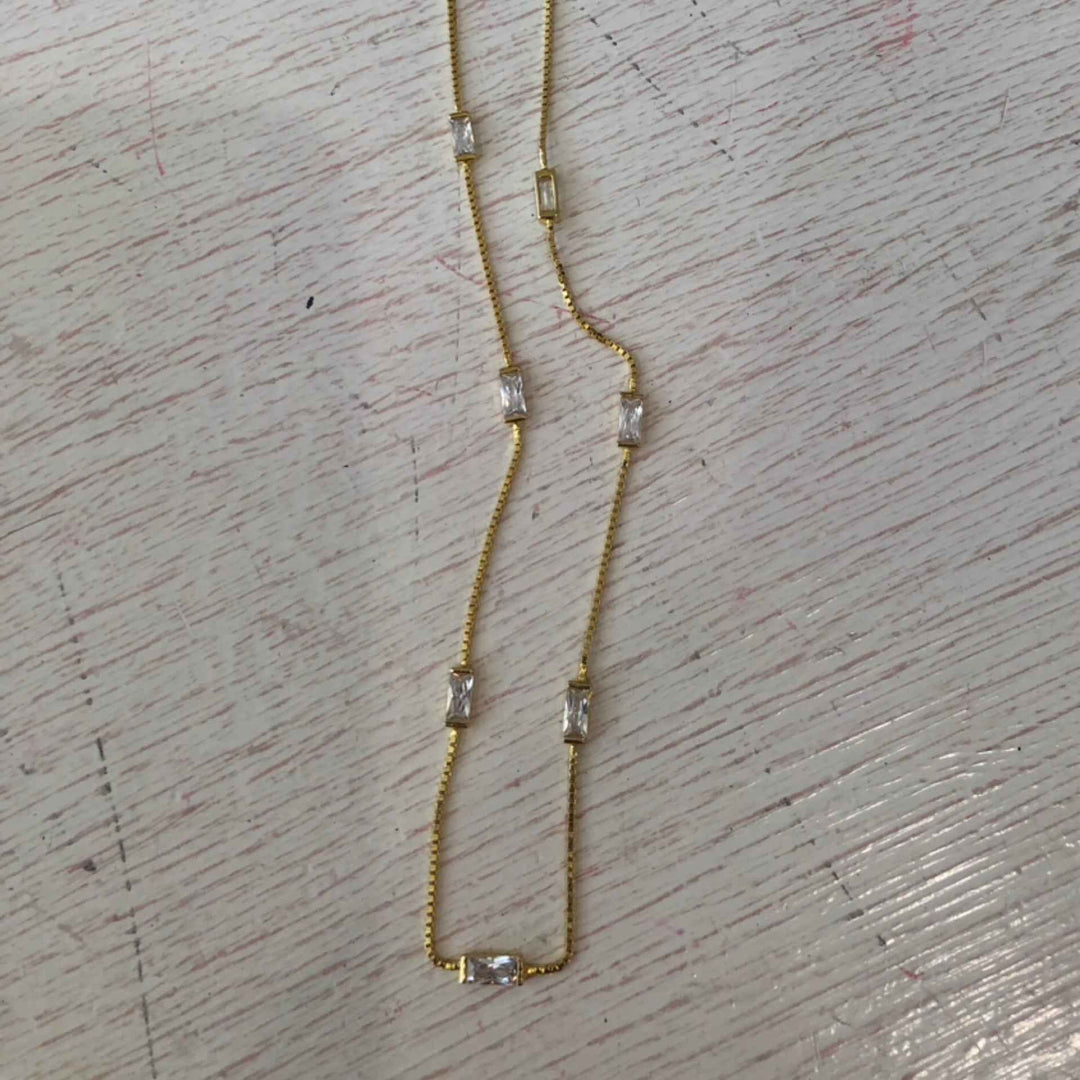Gold Necklace 16” With Rectangle CZ’s By Be-Je