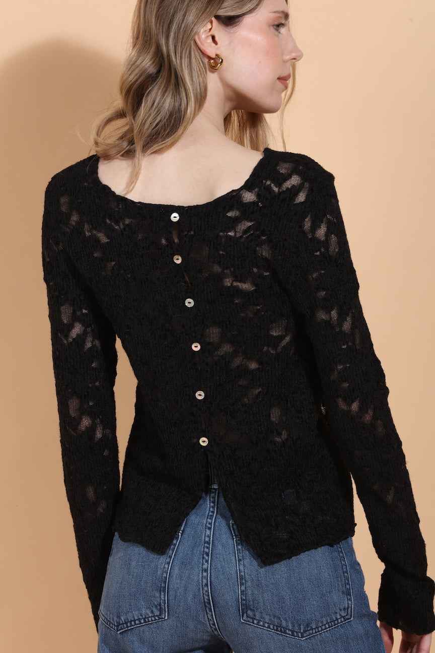 Flower textured Top Black By Jessie Liu