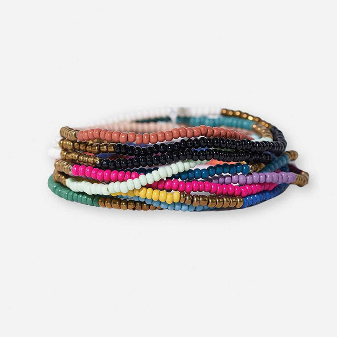 Sage Color Block With Stripe Beaded 10 Strand Bracelets By Ink And Alloy