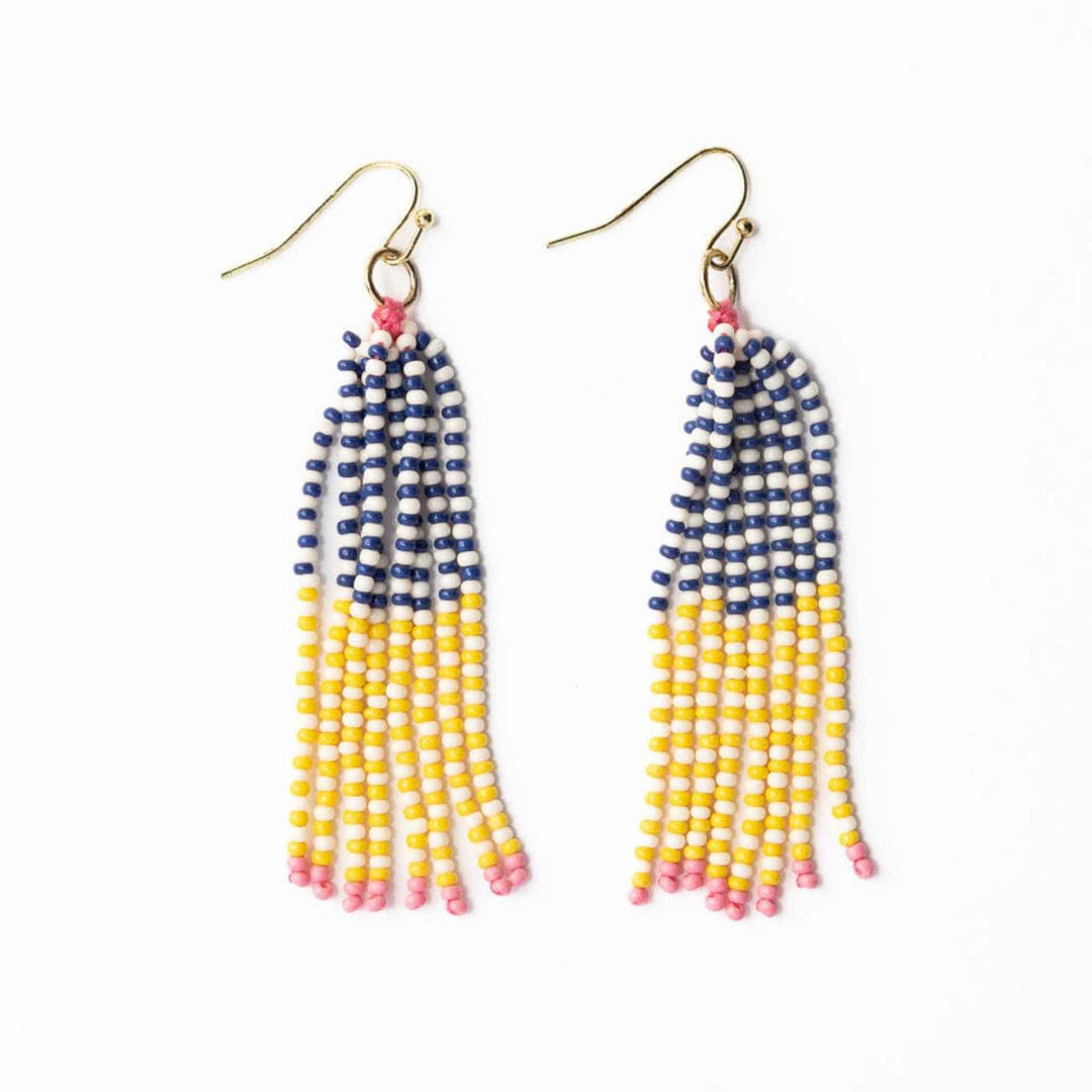 Abbey Tassel Alternating Seed Bead Earring Yellow And Ivory By Ink And Alloy