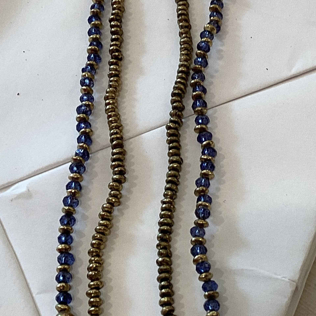 Triple length brass necklace Blue Stone