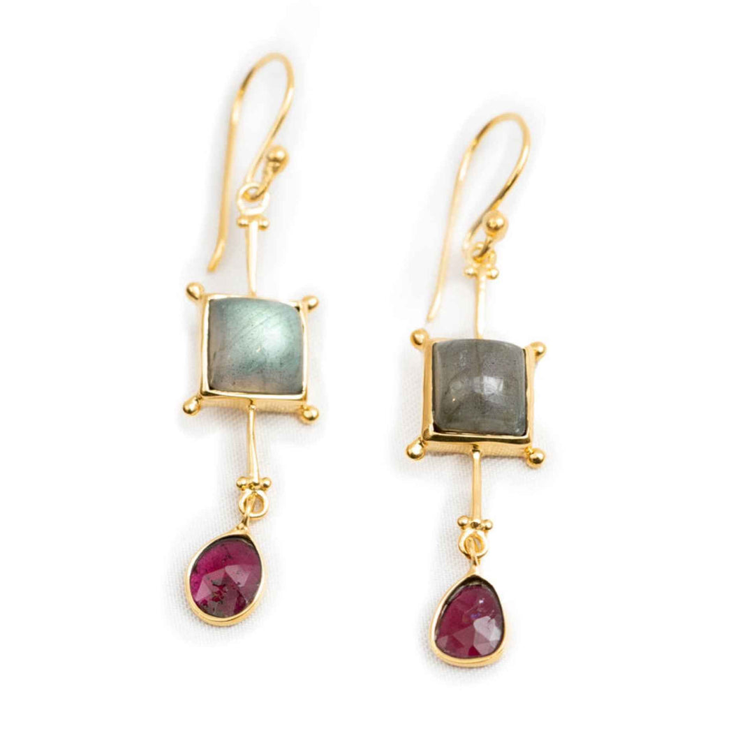 Watermelon Tourmaline & Labradorite Earrings By SugarBoo