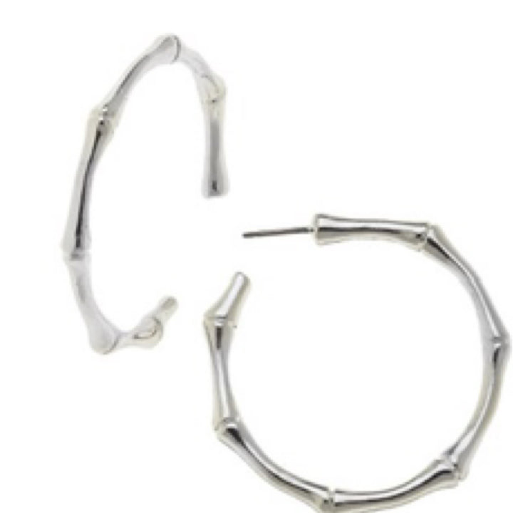Handcast  Silver Bamboo Hoop Earring By Susan Shaw