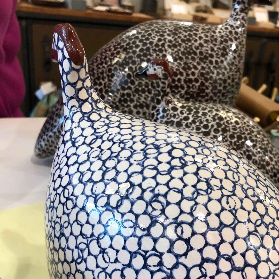 Guinea fowl, white, spotted cobalt, MEDIUM