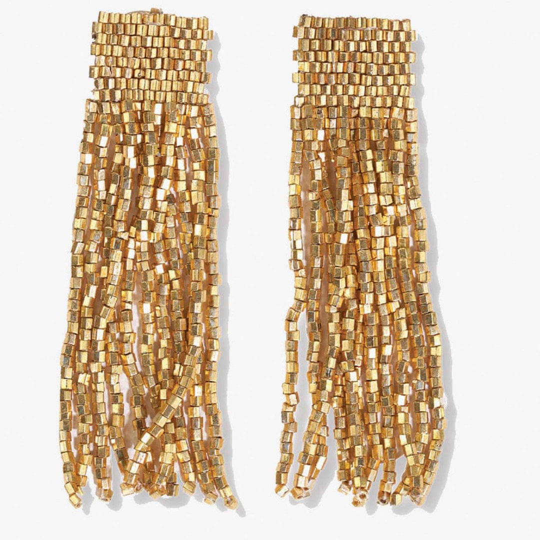 Marilyn Solid Beads Fringe  Earring Gold By Ink And Alloy