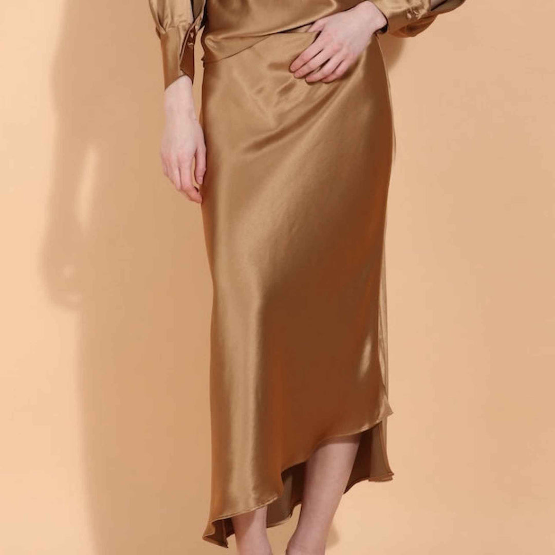 Asymmetrical Hem Satin Slip Skirt By Jessie Liu