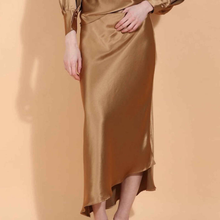 Asymmetrical Hem Satin Slip Skirt By Jessie Liu