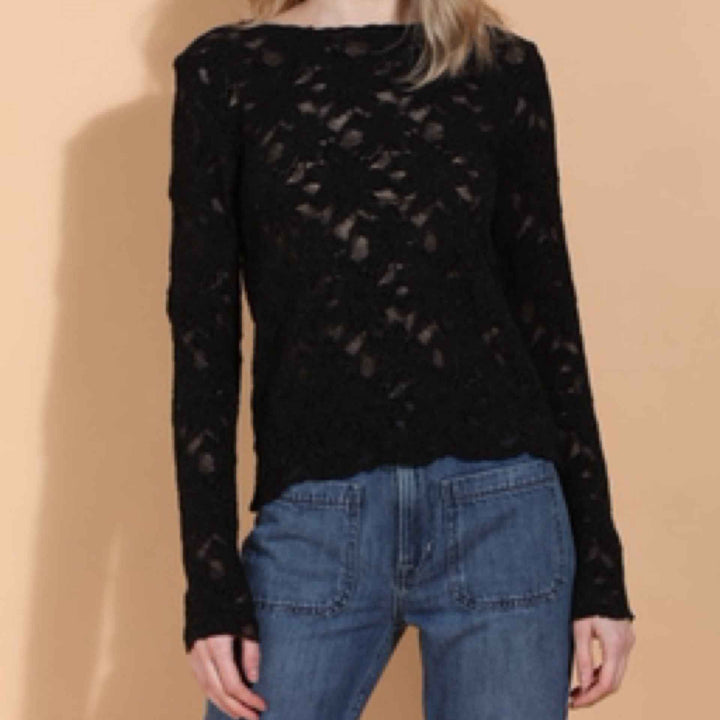 Flower textured Top Black By Jessie Liu