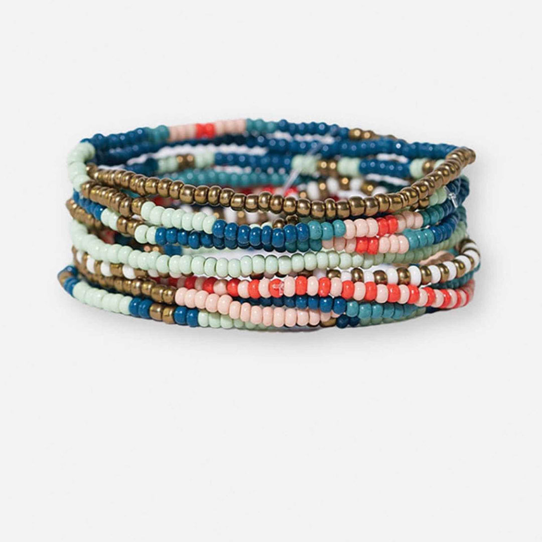 Sage Mixed Stripe Beaded 10 Strand Bracelet Set Modern Preppy By Ink And Alloy