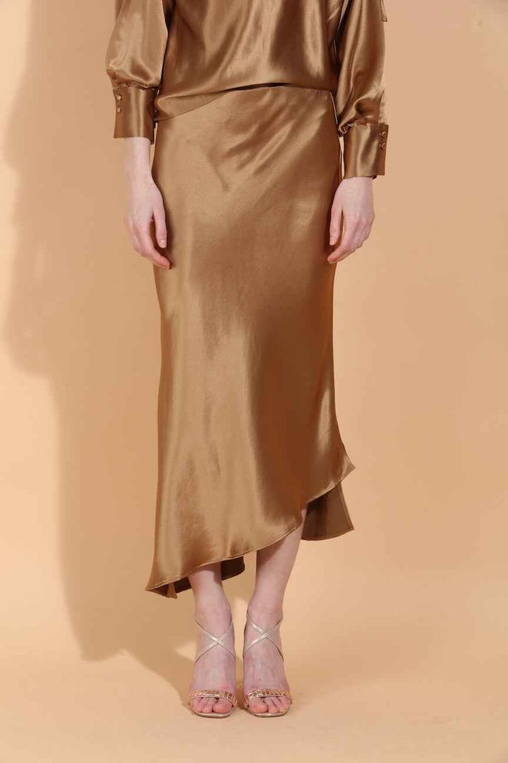 Asymmetrical Hem Satin Slip Skirt By Jessie Liu