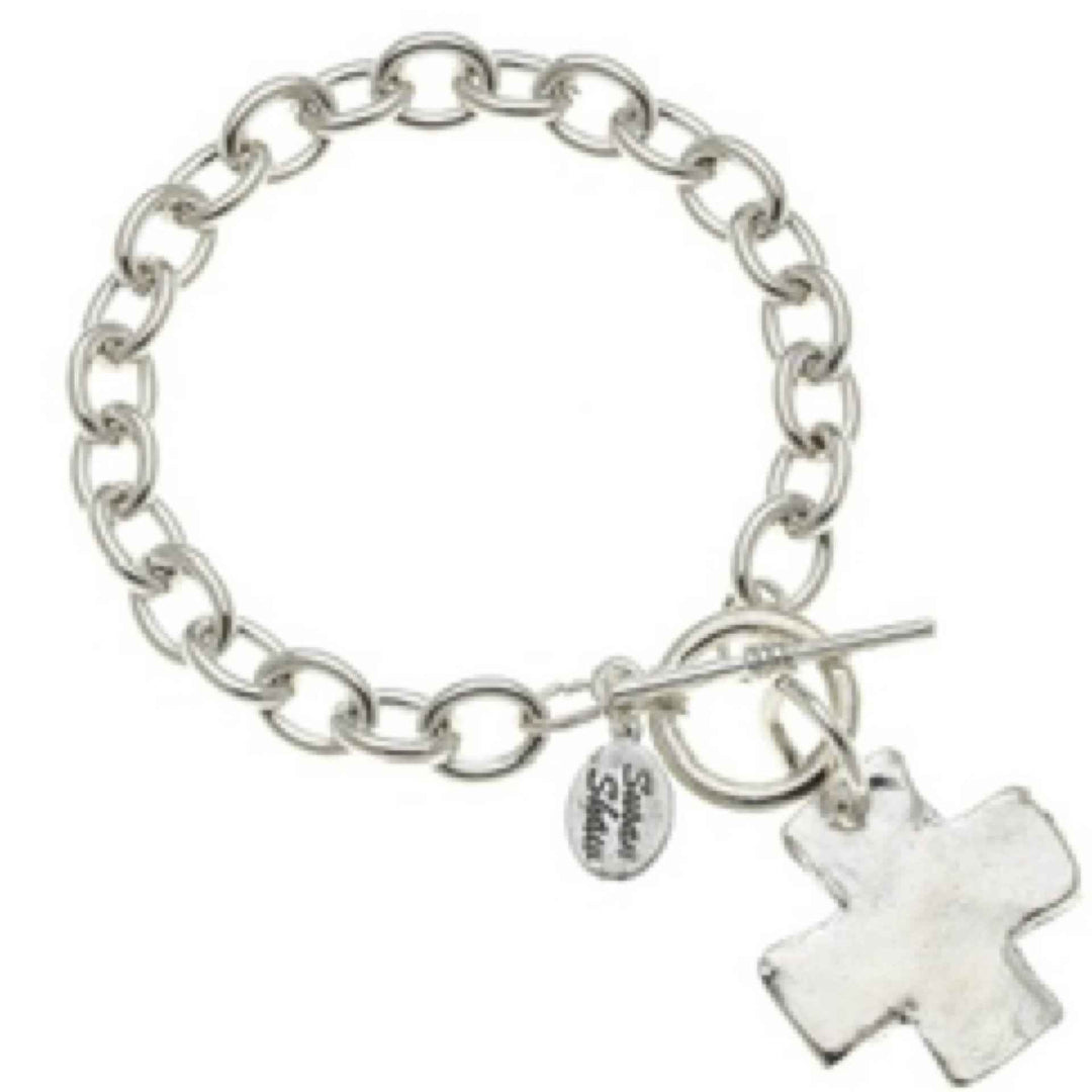 Hand Cast Silver Cross Toggle Bracelet By Susan Shaw