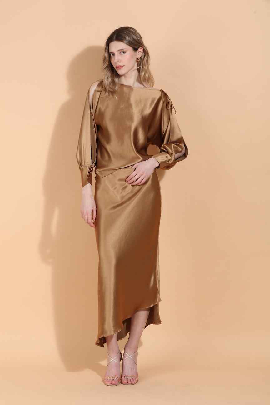 Asymmetrical Hem Satin Slip Skirt By Jessie Liu
