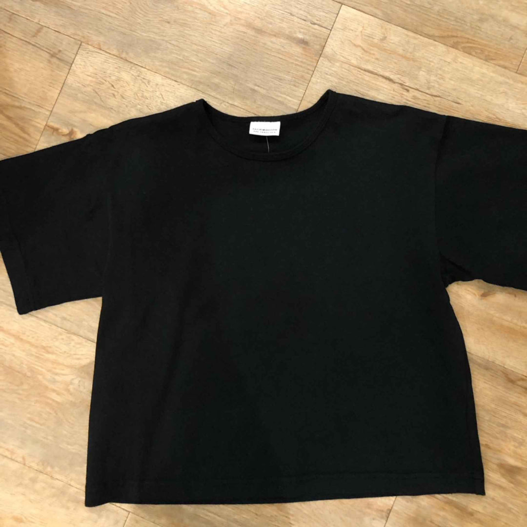 Short Sleeve Cropped Crew Neck Black Tee By Pacific Cotton
