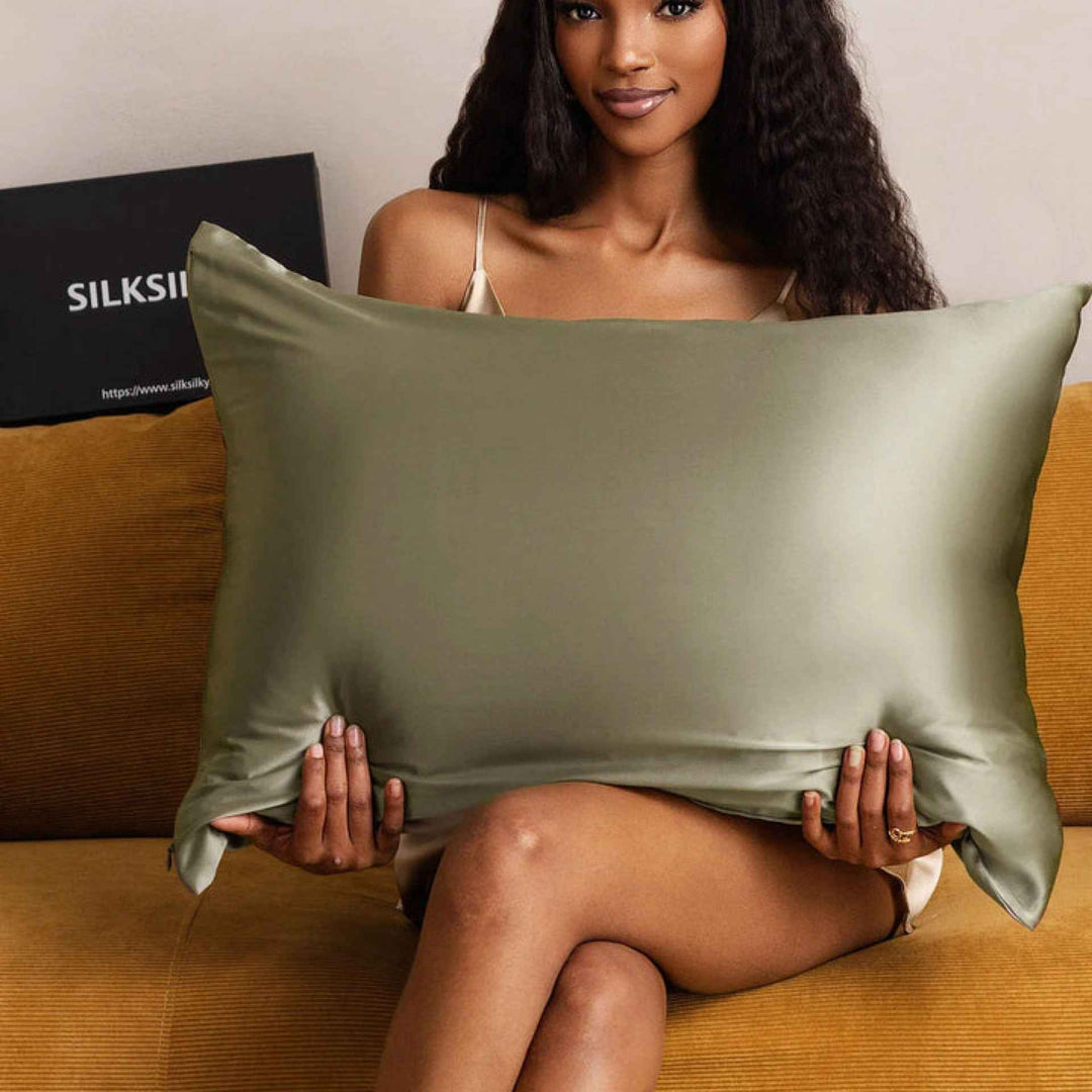 100% Pure Mulberry Silk Standard Pillow Case Olive By Blissy