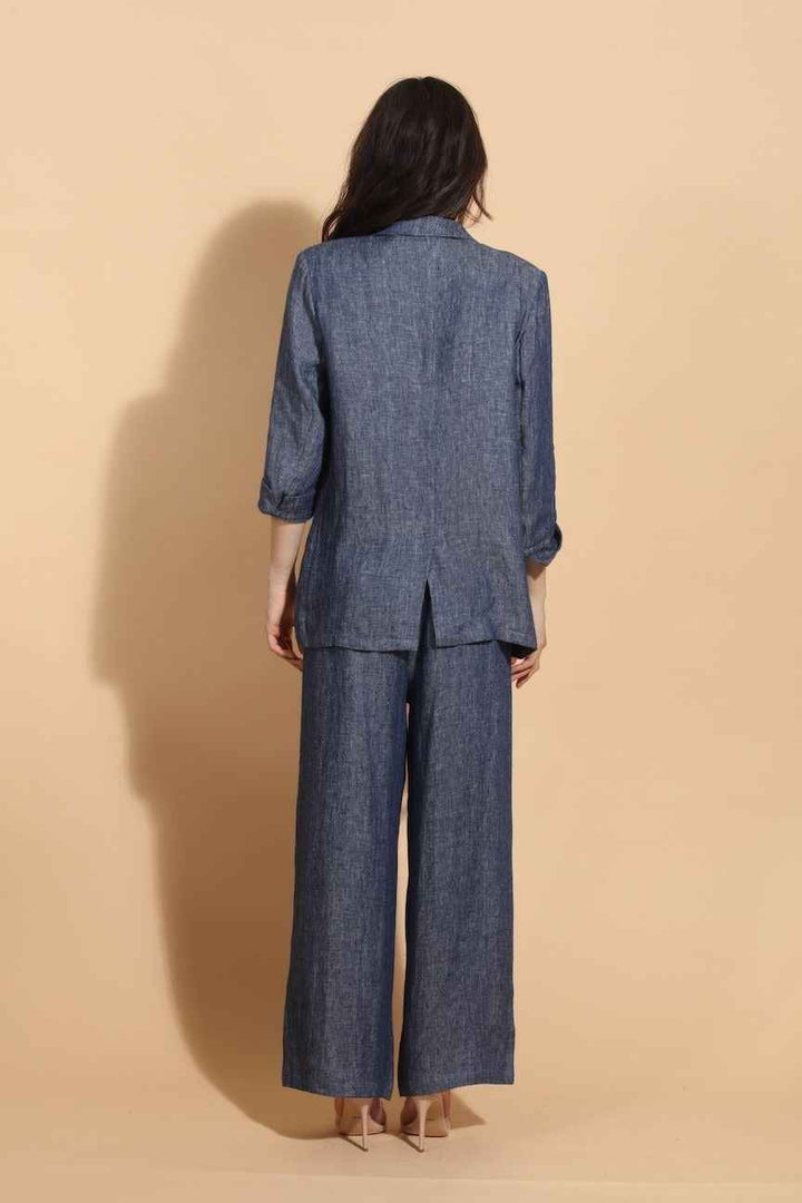 100% Linen Twill Jacket With 3/4 Sleeves By Jessie Liu