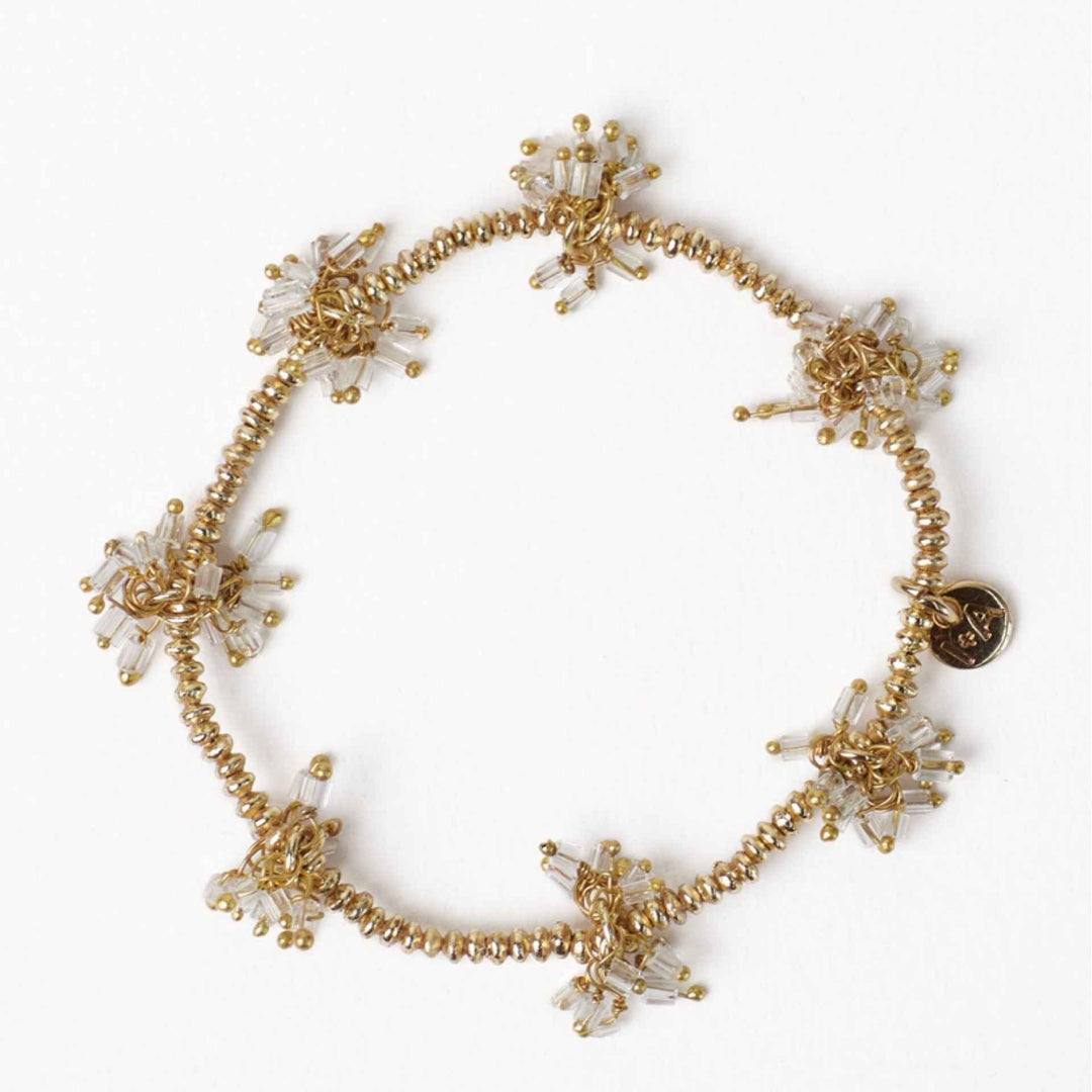 Kate Gold Stretch Bracelet With Clusters Of Clear Beads