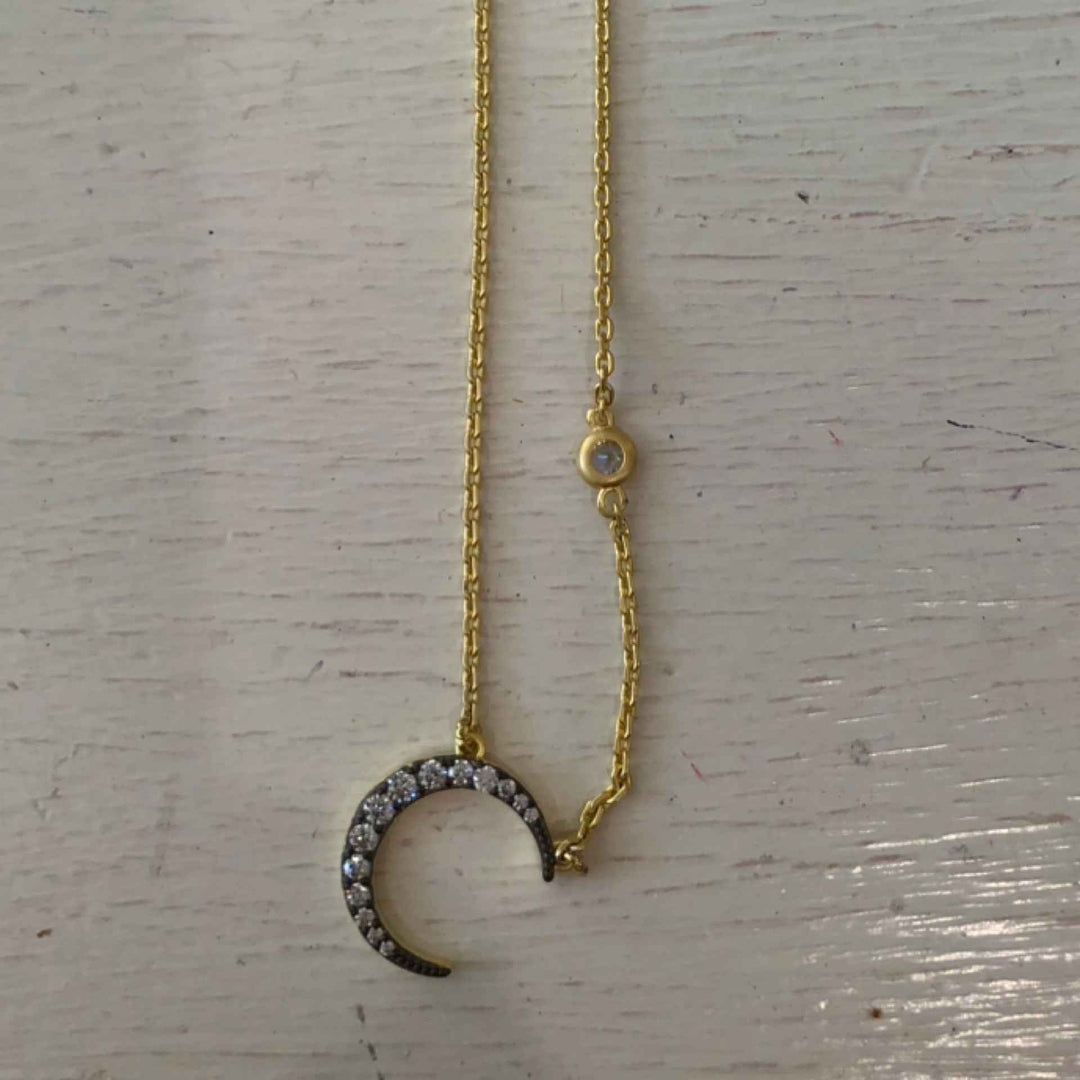 Gold 16” With Pave CZ Cresent Moon By Be-Je