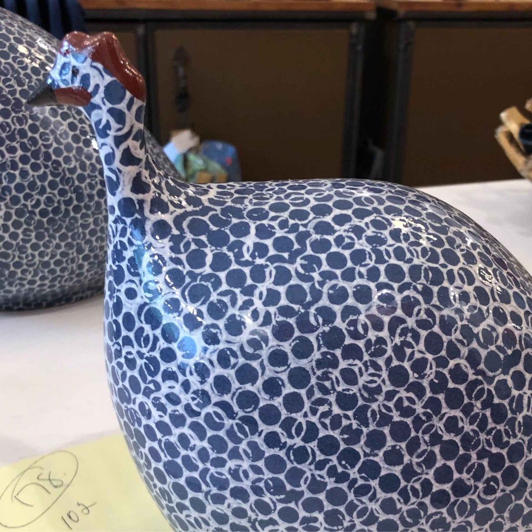 Guinea fowl, electric blue, spotted, white, medium