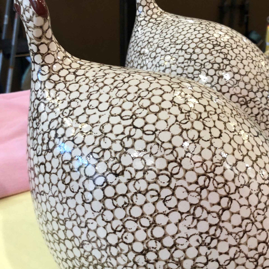 Guinea fowl, white, spotted brown. LARGE.