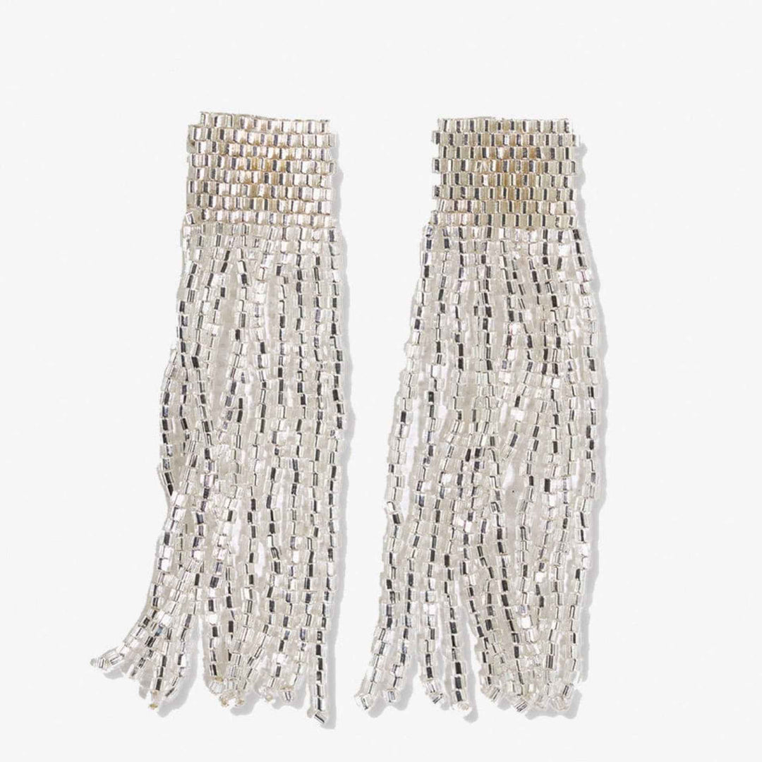Marilyn Solid Beaded Fringe Earring Silver By Ink And Alloy