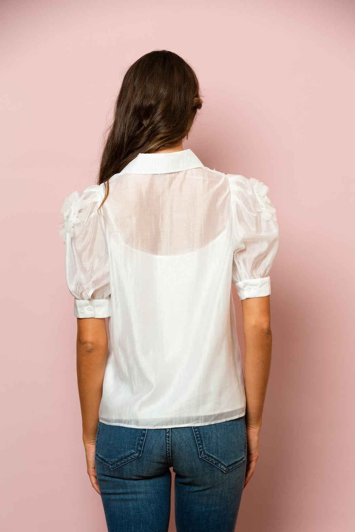 Emery Flower Appliqué Tencel Blouse