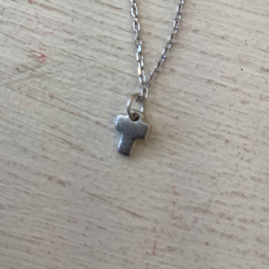 Silver open paved cross necklace