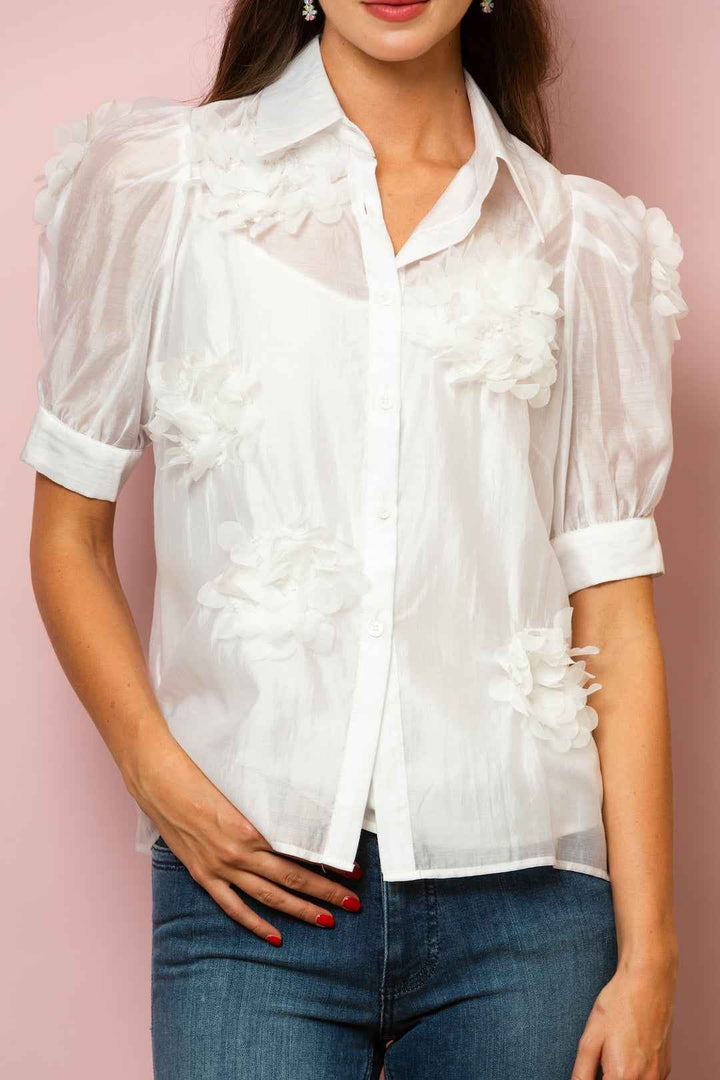 Emery Flower Appliqué Tencel Blouse